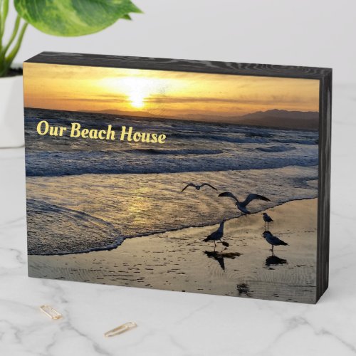Shorebirds on the Beach at Sunset Wooden Box Sign