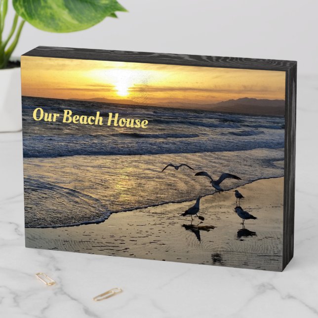 Shorebirds on the Beach at Sunset Wooden Box Sign (In Situ Horizontal)