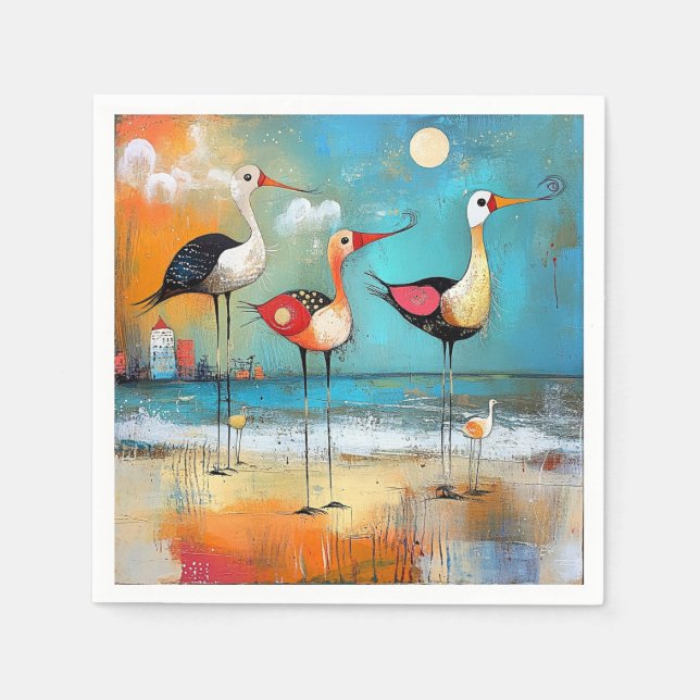 Shorebirds, whimsical illustration, napkins (Front)