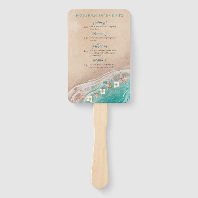 Shoreline Dreams Watercolor Beach Wedding Program  Hand Fan (Front)