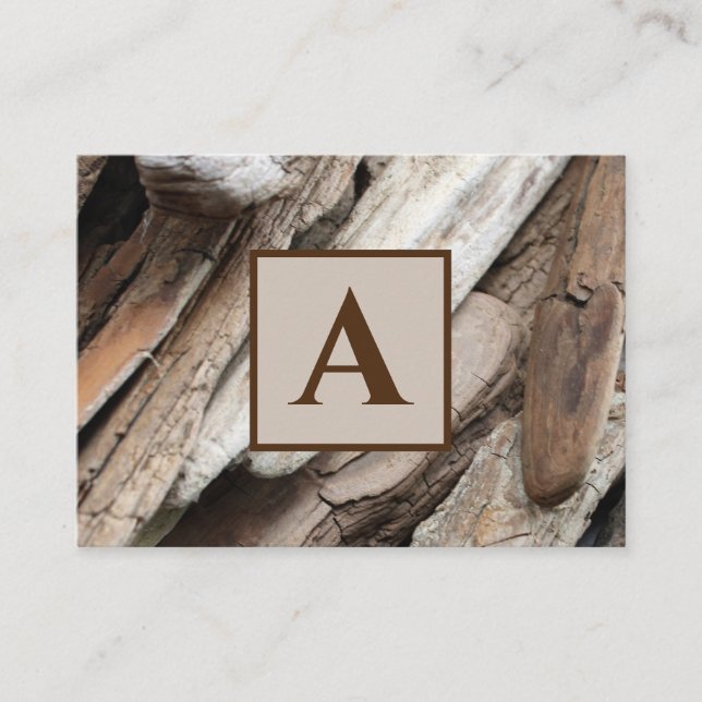 Shoreline Driftwood photo with Monogram Business Card (Front)