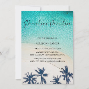 Shoreline Paradise summer blue ocean Beach Wedding Invitation