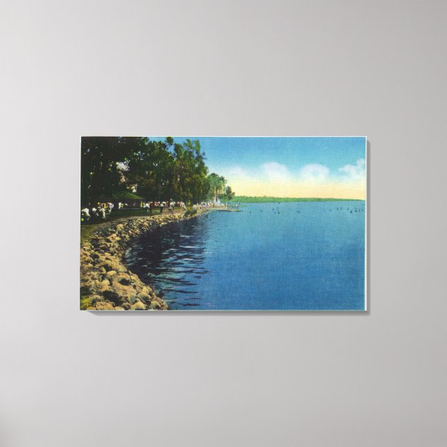 Shoreline, Pavilion, and Swimmers Canvas Print (Front)