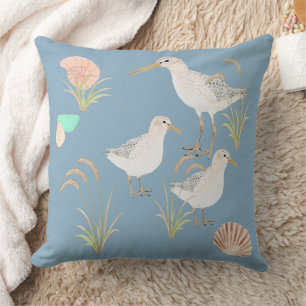 Shoreline Sandpipers In Seagrass Throw Pillow
