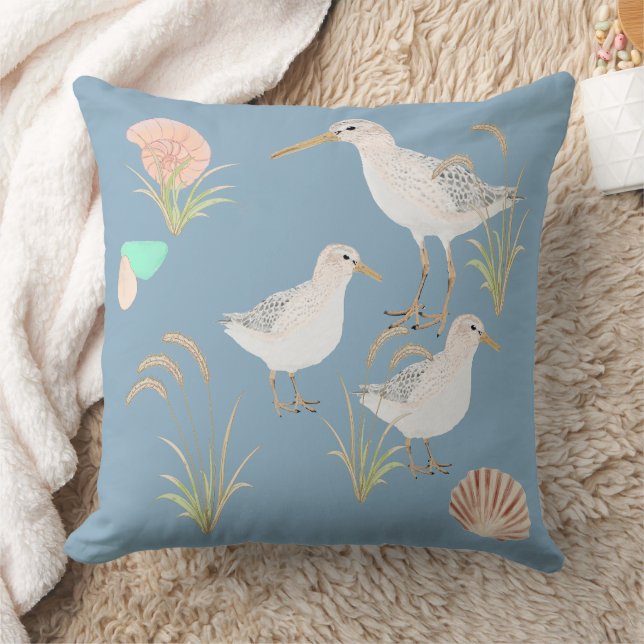Shoreline Sandpipers In Seagrass Throw Pillow (Blanket)