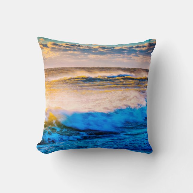 Shoreline scenic at sunrise throw pillow (Front)