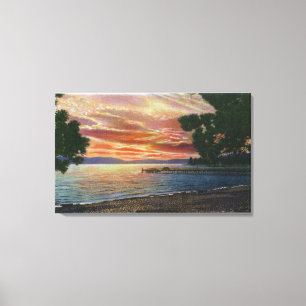 Shoreline Sunset View with Pier Canvas Print