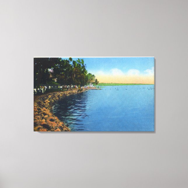 Shoreline View of Seneca Lake Park Pavilion Canvas Print (Front)
