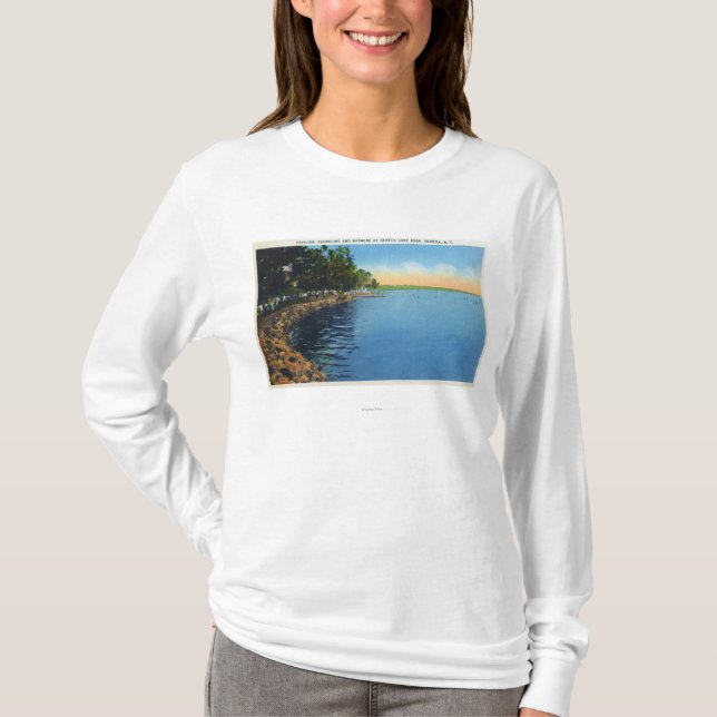 Shoreline View of Seneca Lake Park Pavilion T-Shirt (Front)