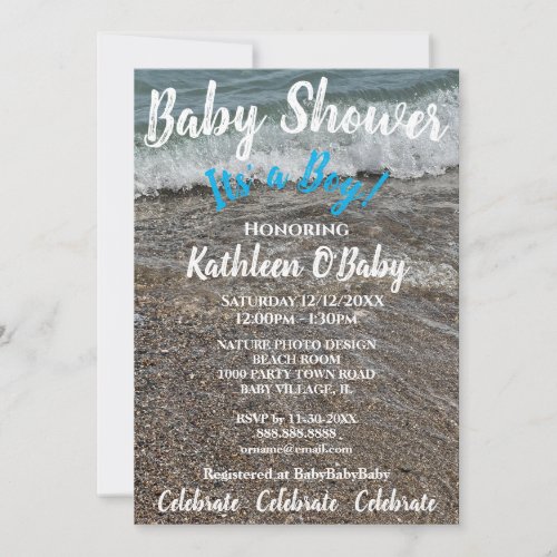 SHORELINE WAVE SAND BABY BOY SHOWER INVITATION