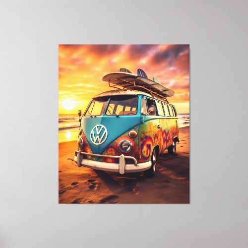 Shoreside Memories VW Bus Surfing and Sunsets Canvas Print