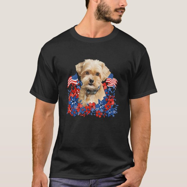 Shorkie American Flag 4th Of July Patriotic Dog T-Shirt (Front)