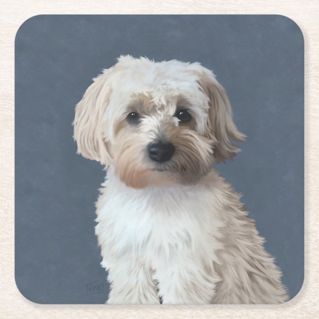 Shorkie dog pet portrait  square paper coaster (Front)