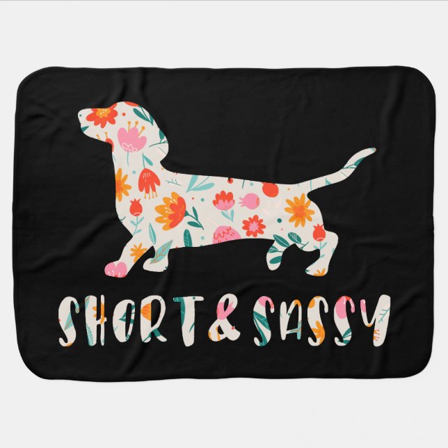 Short and Sassy Dachshund floral dog Baby Blanket (Horizontal)