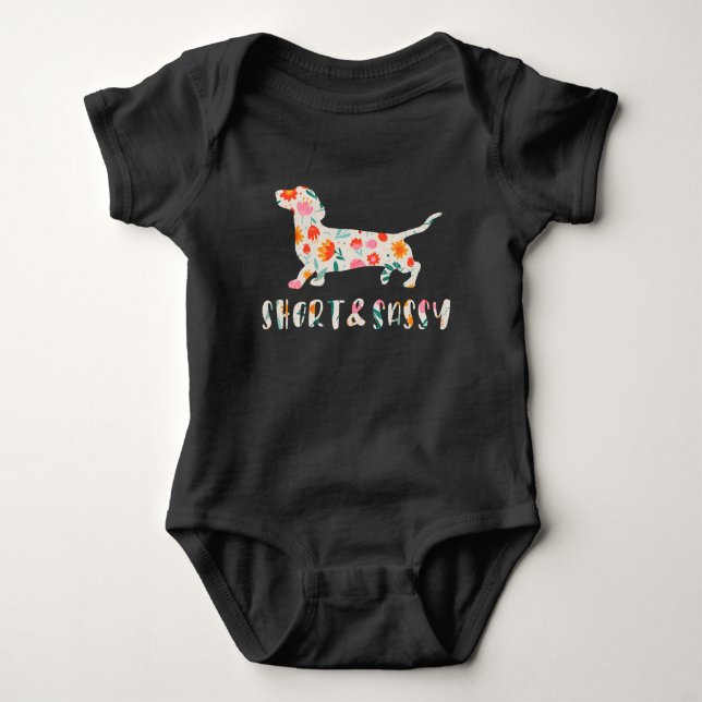 Short and Sassy Dachshund floral dog Baby Bodysuit (Front)