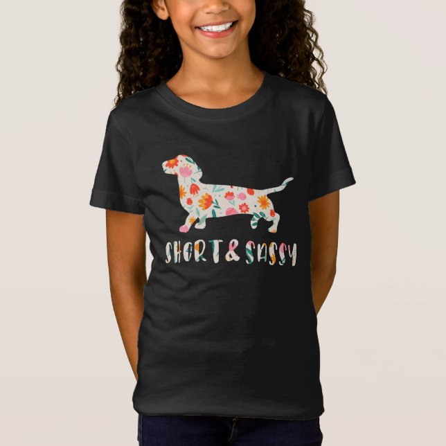 Short and Sassy Dachshund floral dog T-Shirt (Front)