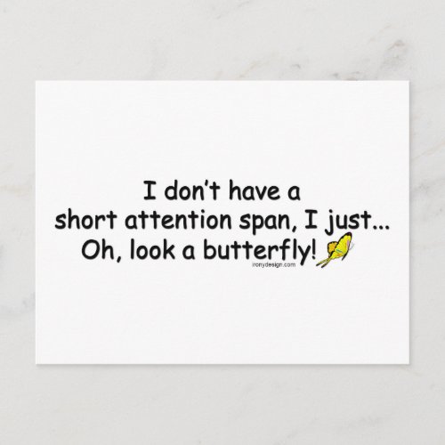 Short Attention Span Butterfly Postcard