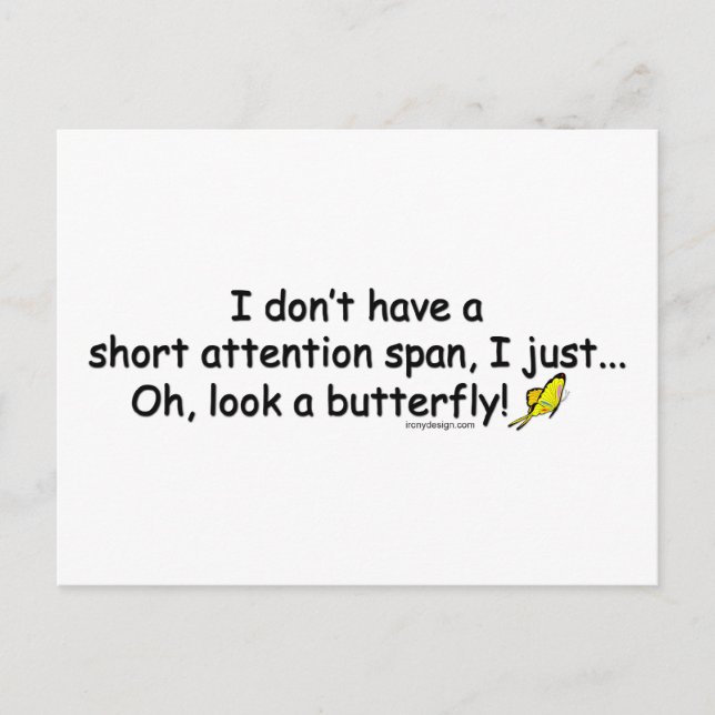 Short Attention Span Butterfly Postcard (Front)