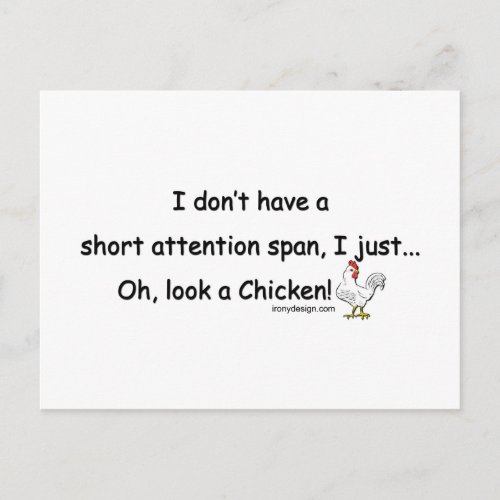 Short Attention Span Chicken Postcard