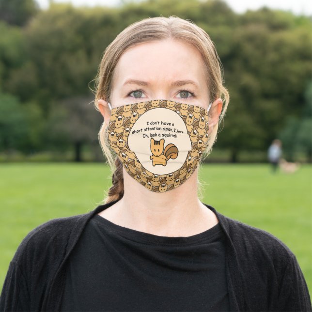 Short Attention Span Squirrel Design Adult Cloth Face Mask (Outside)