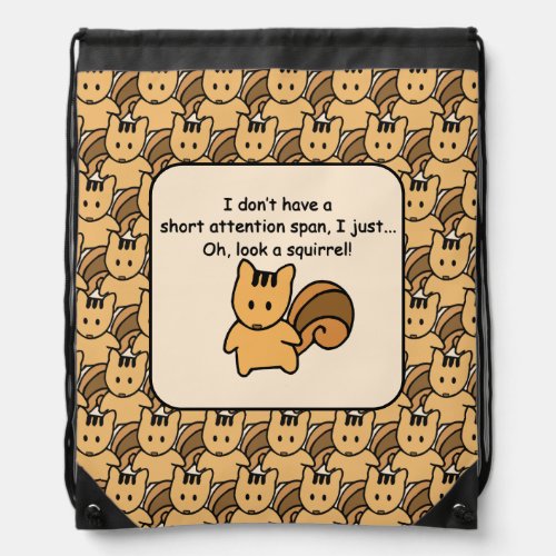 Short Attention Span Squirrel Design Drawstring Bag