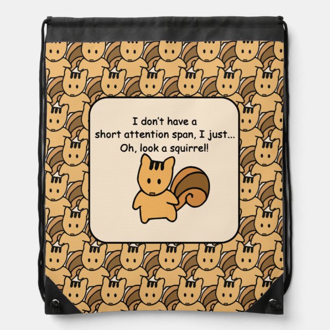 Short Attention Span Squirrel Design Drawstring Bag (Front)