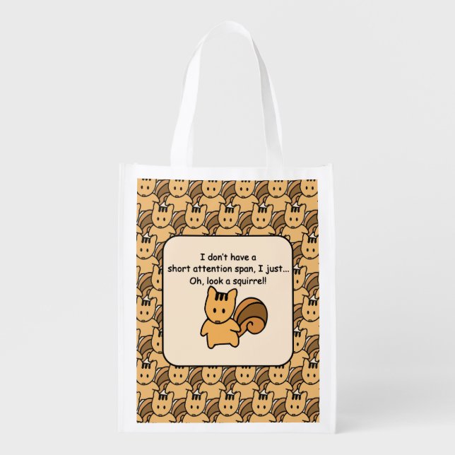Short Attention Span Squirrel Design Grocery Bag (Front)