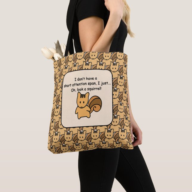 Short Attention Span Squirrel Design Tote Bag (Close Up)