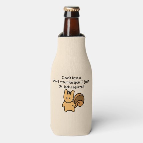 Short Attention Span Squirrel Funny Bottle Cooler
