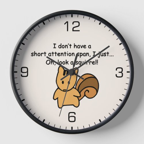 Short Attention Span Squirrel Funny Clock