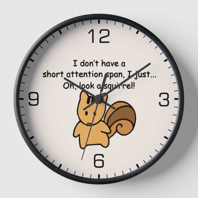 Short Attention Span Squirrel Funny Clock (Front)