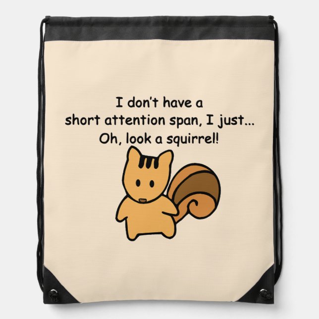 Short Attention Span Squirrel Funny Drawstring Bag (Front)