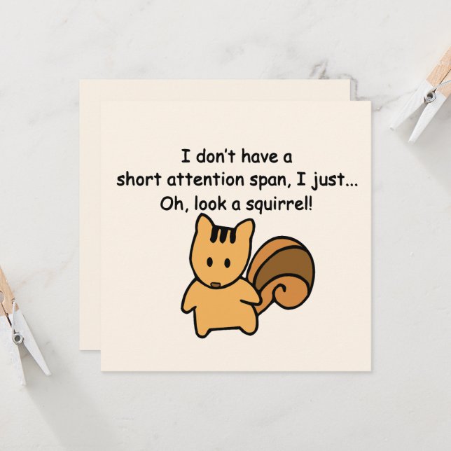 Short Attention Span Squirrel Funny Flat Card (Front/Back In Situ)