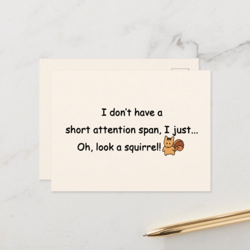 Short Attention Span Squirrel Funny Postcard