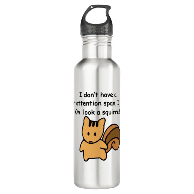 Short Attention Span Squirrel Funny Stainless Steel Water Bottle (Front)