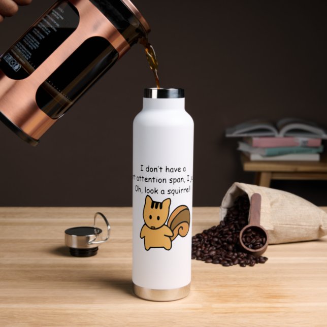 Short Attention Span Squirrel Funny Water Bottle (Insitu (Coffee))