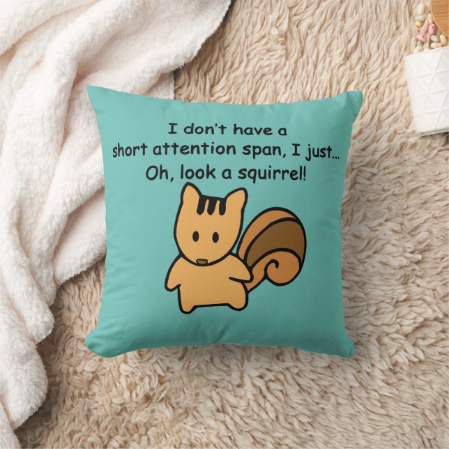 Short Attention Span Squirrel Green Throw Pillow (Blanket)