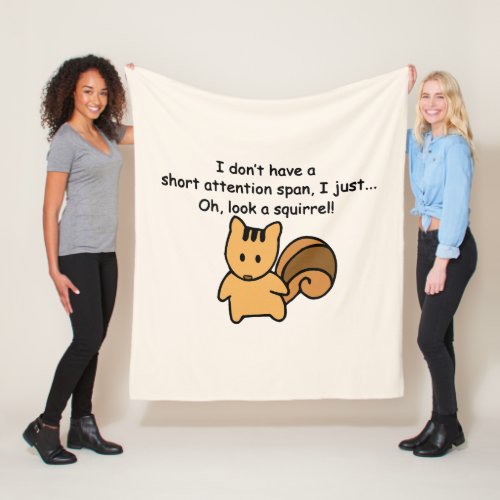 Short Attention Span Squirrel Humor Fleece Blanket