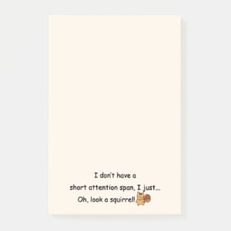 Short Attention Span Squirrel Humor Post-it Notes