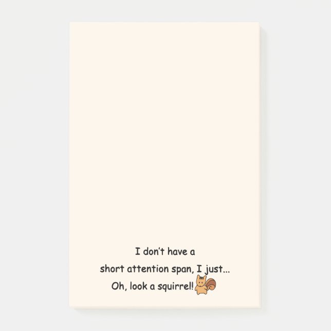Short Attention Span Squirrel Humor Post-it Notes (Front)
