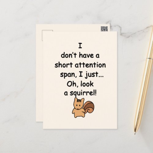 Short Attention Span Squirrel Humor Postcard
