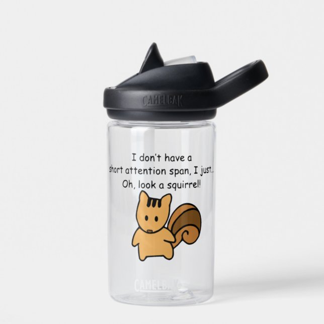 Short Attention Span Squirrel Humorous Water Bottle (Left)