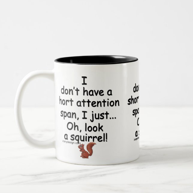 Short Attention Span Squirrel Two-Tone Coffee Mug (Left)