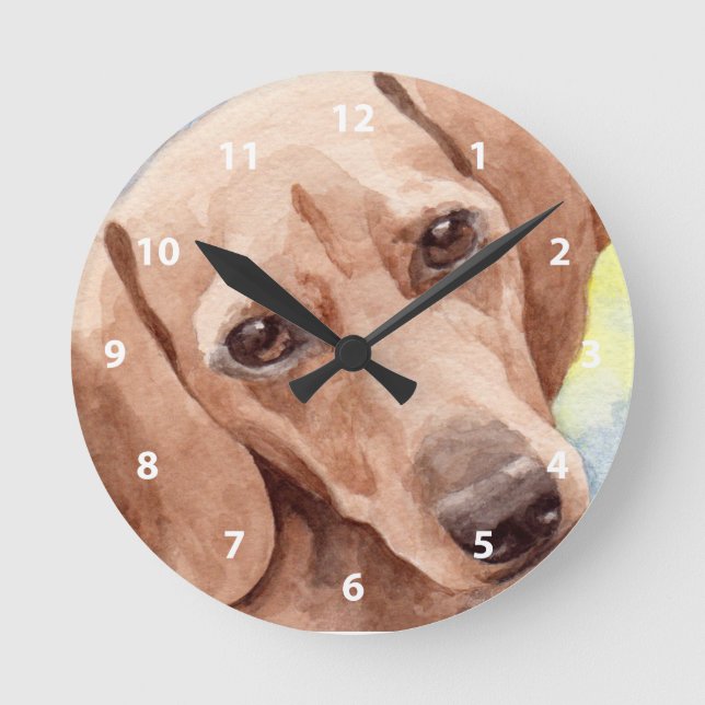 Short Coat Dachshund Dog Portrait Round Clock (Front)