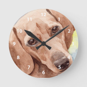 Short Coat Dachshund Dog Portrait Round Clock