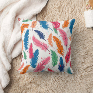 short, colorful feathers throw pillow
