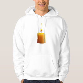Short cylindrical candle lit with a bright flame hoodie