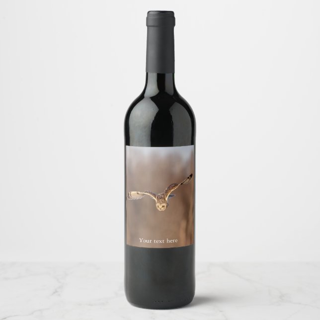 Short-eared owl diving towards the ground wine label (Front)