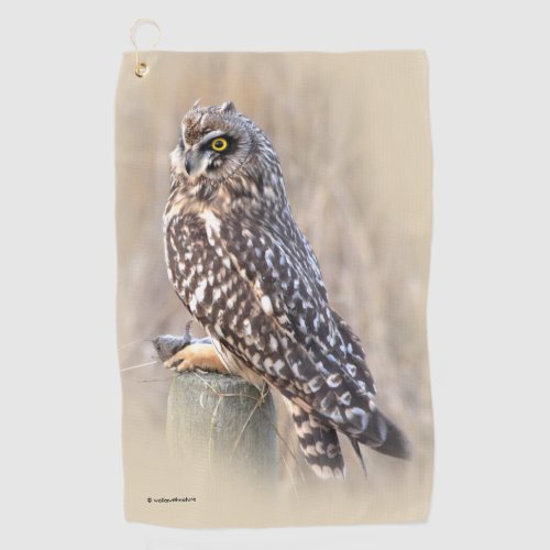 Short_Eared Owl with Vole in the Marshes Golf Towel