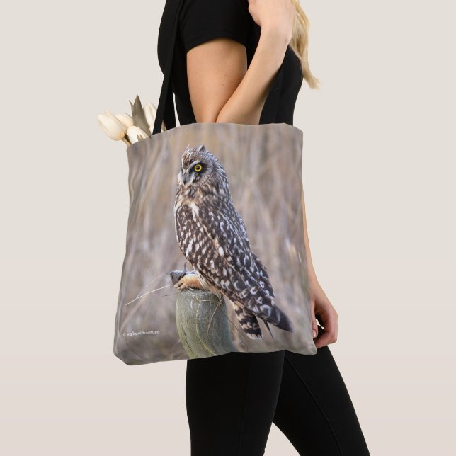 Short-Eared Owl with Vole Tote Bag (Close Up)
